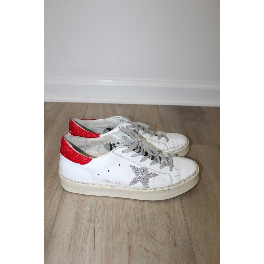 Golden Goose Hi Star White Red Swarovski Crystal Glitter Star Sneakers 40 - Picture 5 of 10